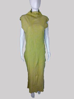 Oookies Wear Handmade Olive Green Sleeveless Mock Neck Ribbed Maxi Dress